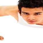 casual man doing push ups isolated